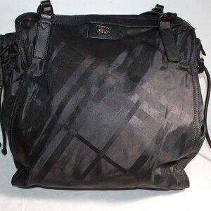 BURBERRY Buckleigh Ripstop Nylon Packable Plaid Tote Shoulder Bag Black